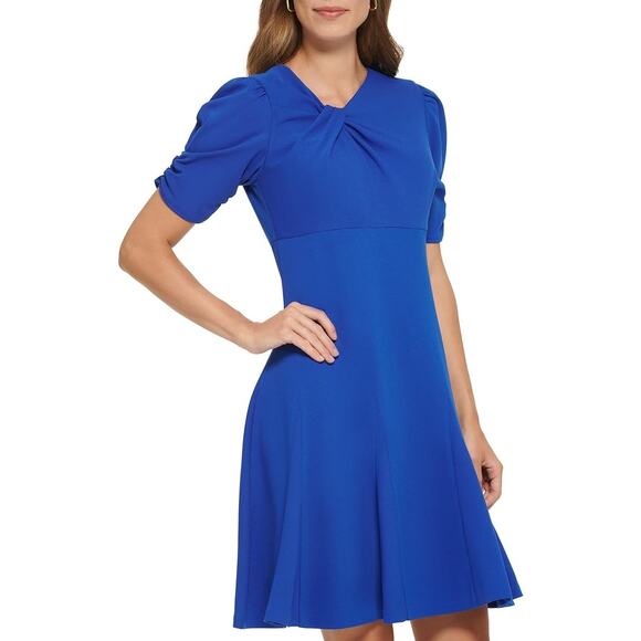 DKNY Short Sleeve Fit and Flare with Godet Skirt Dress | 6 - Picture 2 of 3